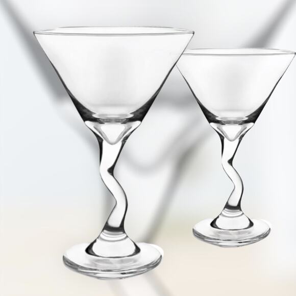 Set of  4 Libbey Z-Stem Zig Zag Bent Martini Glasses Clear - Picture 2 of 7